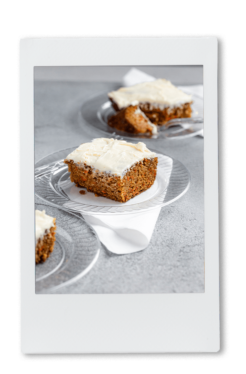 Instax of carrot cake on a chinet plate