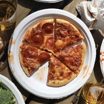 Pizza on a Chinet plate