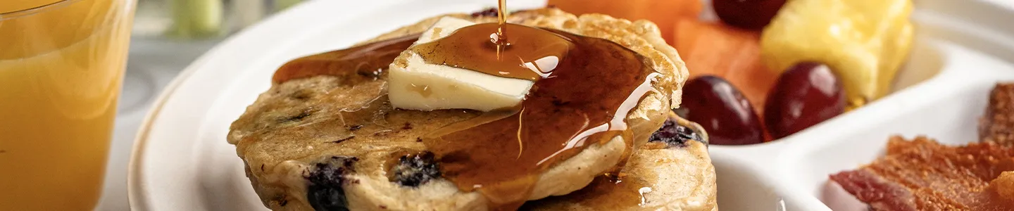 Blueberry Lemon Pancakes with syrup