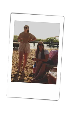 Instax of people laughing on the beach