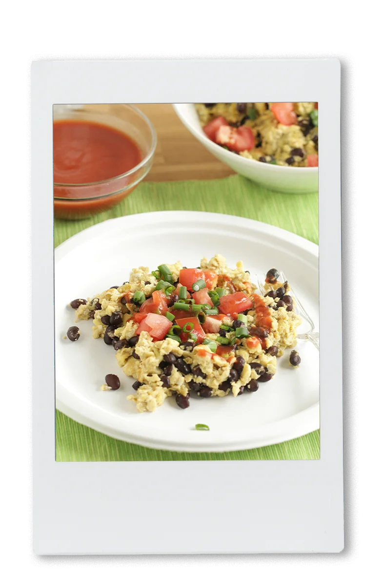 Instax picture of a black bean and pico de gallo omelet