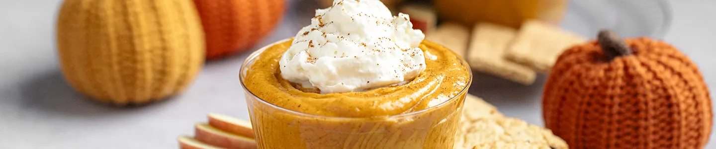 Close up of pumpkin pie dip in a Chinet crystal cup